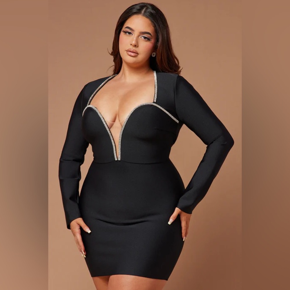 Elegant Black Long Sleeve Dress London Light Bandage Mini Dress